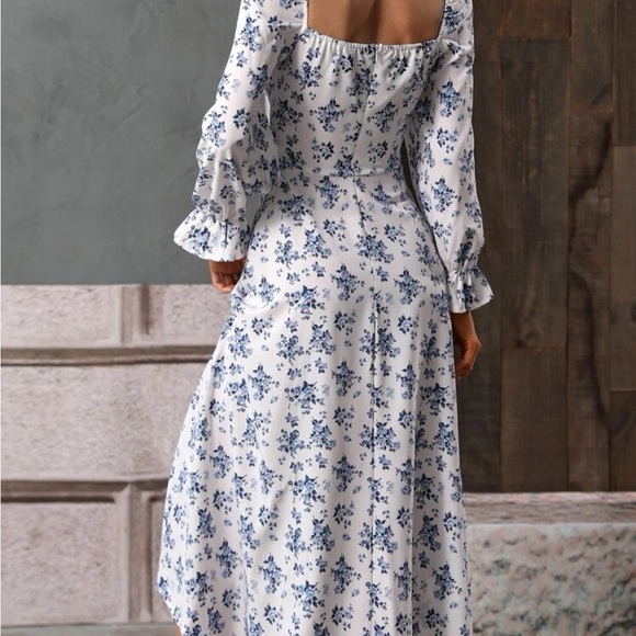 Boho floral print flounce sleeve split thigh maxi dress - Picture 3 of 5